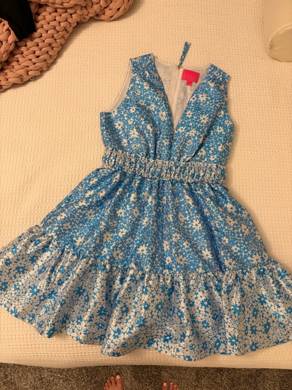 Lilly Pulitzer Blue and White Floral Tiered Sundress